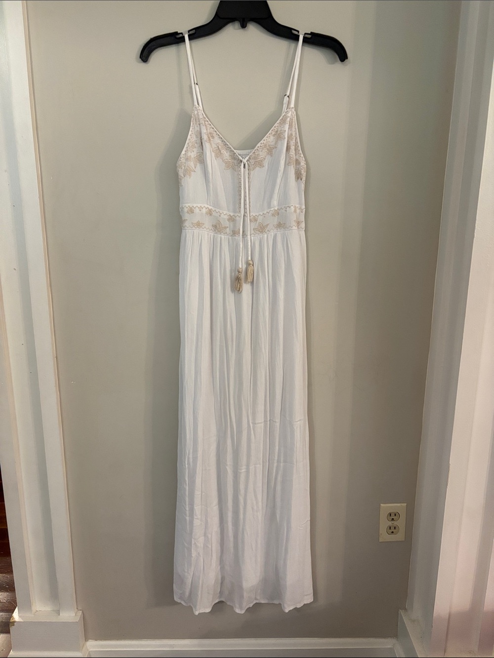White Embroidered Maxi Slip with Tassel Tie